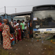 A bus is used as a polling station in Conakry, Guinea during the 2015 presidential election.